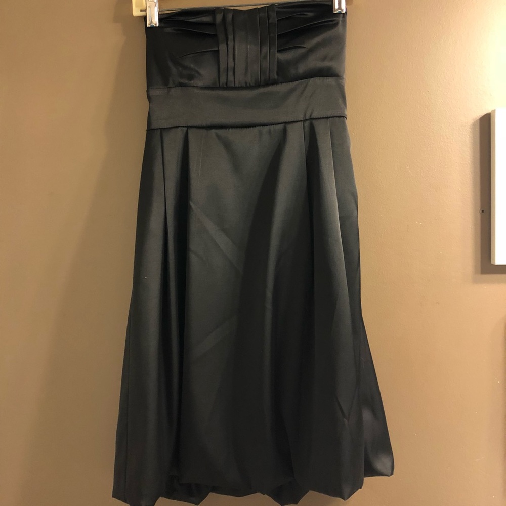 Black satin strapless dress